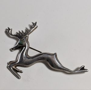 Sterling Silver Reindeer Turquoise Eye Brooch